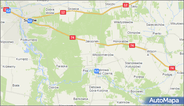 mapa Włodzimierzów gmina Aleksandrów, Włodzimierzów gmina Aleksandrów na mapie Targeo