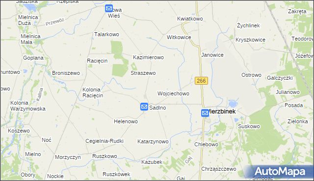 mapa Wojciechowo gmina Wierzbinek, Wojciechowo gmina Wierzbinek na mapie Targeo