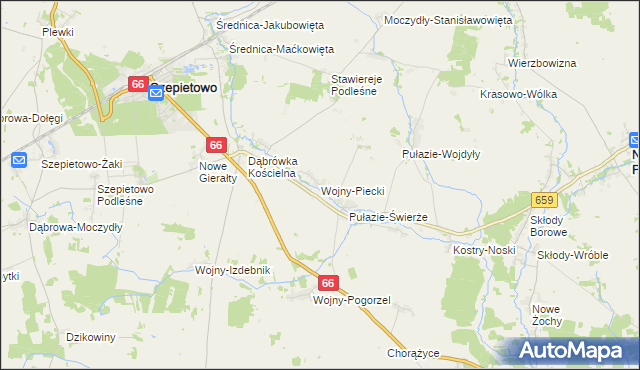 mapa Wojny-Piecki, Wojny-Piecki na mapie Targeo