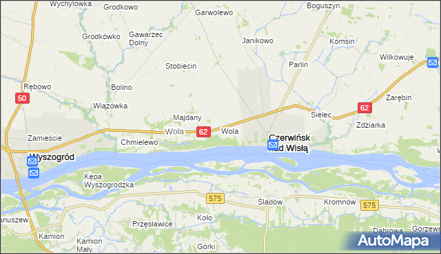 mapa Wola gmina Czerwińsk nad Wisłą, Wola gmina Czerwińsk nad Wisłą na mapie Targeo
