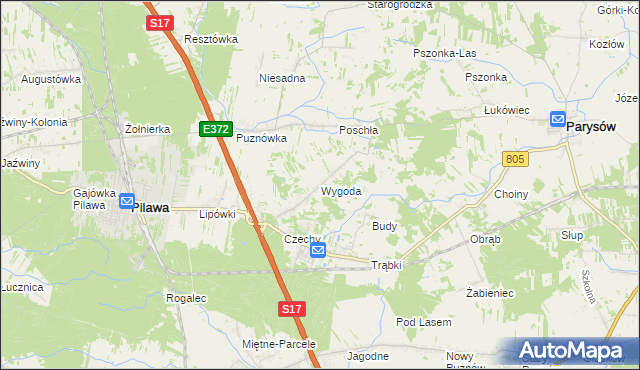 mapa Wygoda gmina Pilawa, Wygoda gmina Pilawa na mapie Targeo