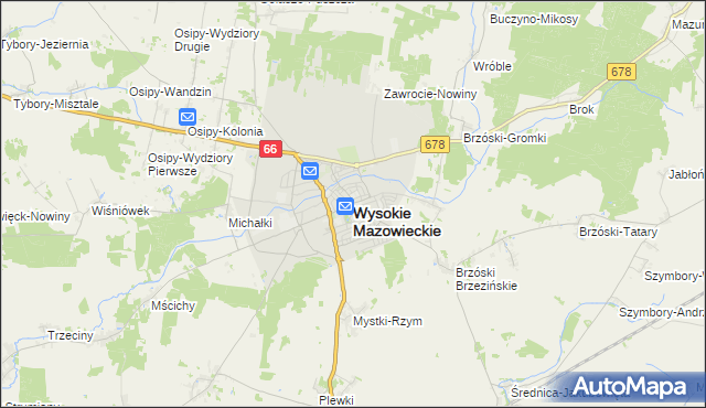 mapa Wysokie Mazowieckie, Wysokie Mazowieckie na mapie Targeo