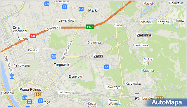 mapa Ząbki powiat wołomiński, Ząbki powiat wołomiński na mapie Targeo