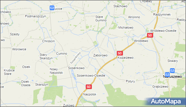 mapa Zaborowo gmina Naruszewo, Zaborowo gmina Naruszewo na mapie Targeo