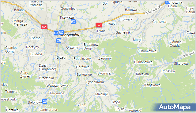 mapa Zagórnik gmina Andrychów, Zagórnik gmina Andrychów na mapie Targeo