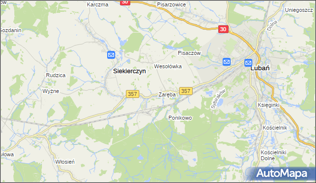 mapa Zaręba gmina Siekierczyn, Zaręba gmina Siekierczyn na mapie Targeo