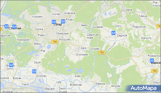 mapa Żarki gmina Libiąż, Żarki gmina Libiąż na mapie Targeo