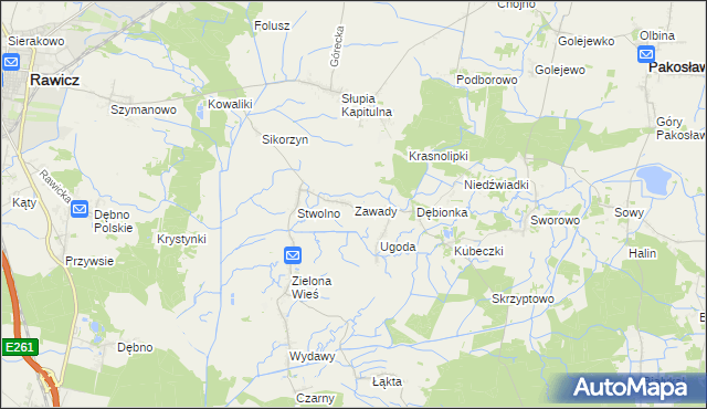 mapa Zawady gmina Rawicz, Zawady gmina Rawicz na mapie Targeo