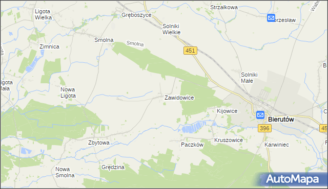 mapa Zawidowice gmina Bierutów, Zawidowice gmina Bierutów na mapie Targeo