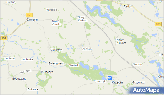 mapa Żeńsko gmina Krzęcin, Żeńsko gmina Krzęcin na mapie Targeo