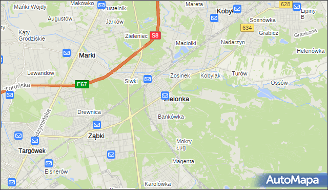 mapa Zielonka powiat wołomiński, Zielonka powiat wołomiński na mapie Targeo