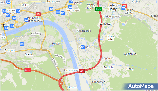 mapa Złotoria gmina Lubicz, Złotoria gmina Lubicz na mapie Targeo