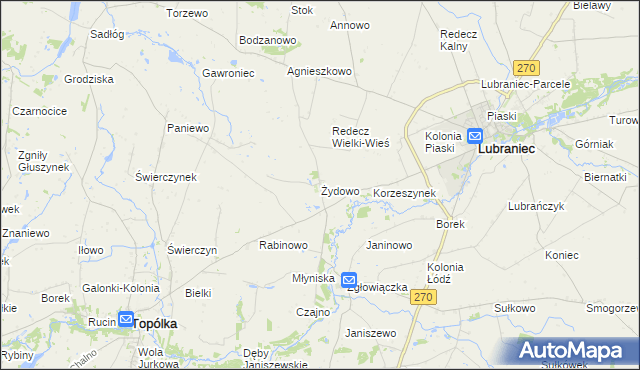 mapa Żydowo gmina Lubraniec, Żydowo gmina Lubraniec na mapie Targeo