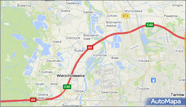 mapa Komorów gmina Wierzchosławice, Komorów gmina Wierzchosławice na mapie Targeo