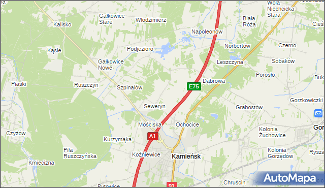 mapa Aleksandrów gmina Kamieńsk, Aleksandrów gmina Kamieńsk na mapie Targeo