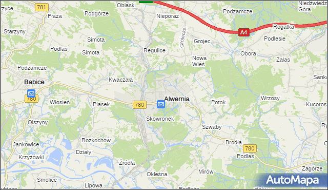 mapa Alwernia, Alwernia na mapie Targeo