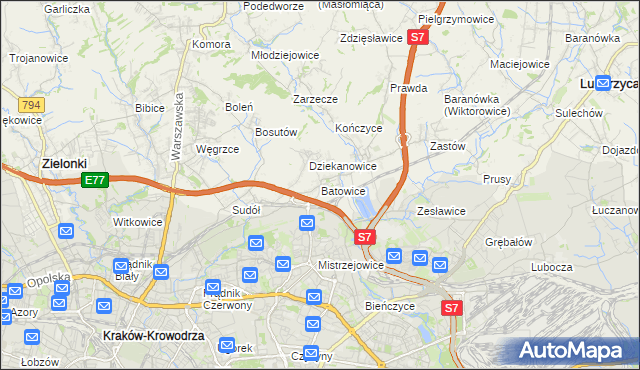 mapa Batowice, Batowice na mapie Targeo