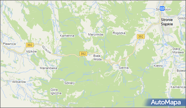mapa Biała Woda gmina Bystrzyca Kłodzka, Biała Woda gmina Bystrzyca Kłodzka na mapie Targeo