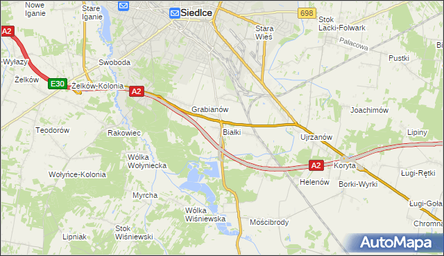 mapa Białki gmina Siedlce, Białki gmina Siedlce na mapie Targeo