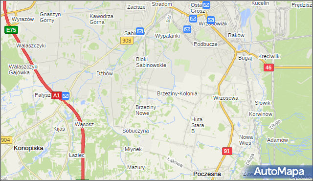 mapa Brzeziny-Kolonia, Brzeziny-Kolonia na mapie Targeo