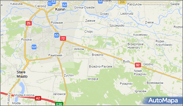mapa Brzeźno gmina Krzymów, Brzeźno gmina Krzymów na mapie Targeo
