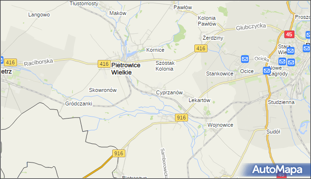 mapa Cyprzanów, Cyprzanów na mapie Targeo