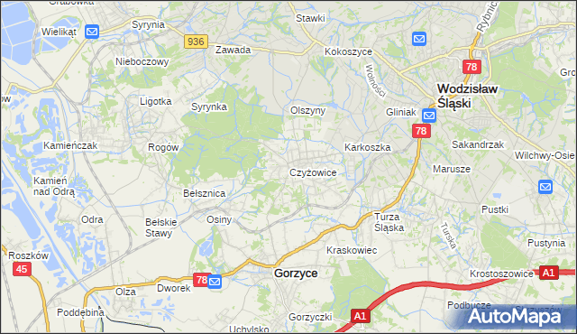 mapa Czyżowice gmina Gorzyce, Czyżowice gmina Gorzyce na mapie Targeo