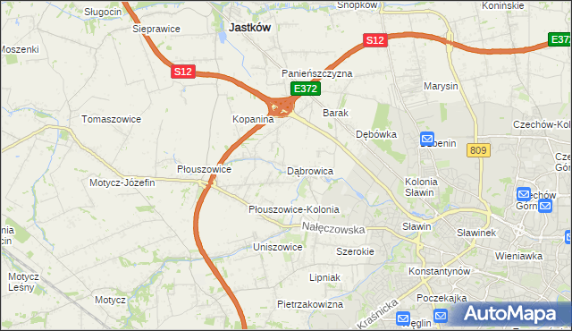 mapa Dąbrowica gmina Jastków, Dąbrowica gmina Jastków na mapie Targeo