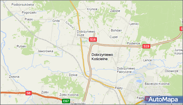 mapa Dobrzyniewo Kościelne, Dobrzyniewo Kościelne na mapie Targeo