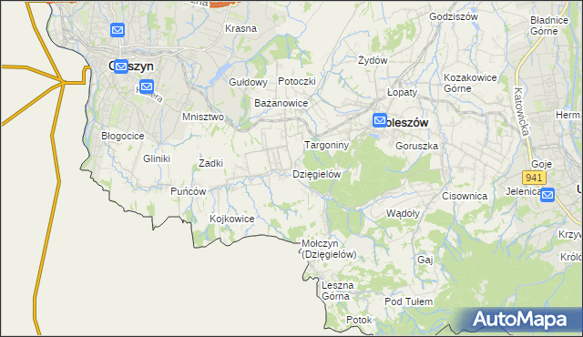 mapa Dzięgielów, Dzięgielów na mapie Targeo