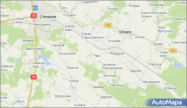 mapa Falki gmina Gnojno, Falki gmina Gnojno na mapie Targeo