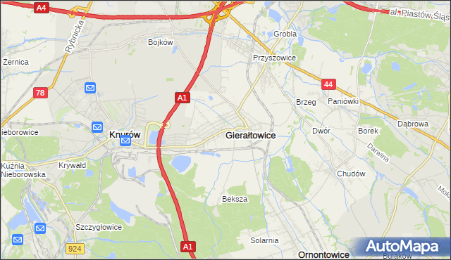 mapa Gierałtowice powiat gliwicki, Gierałtowice powiat gliwicki na mapie Targeo
