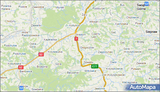 mapa Głogoczów, Głogoczów na mapie Targeo