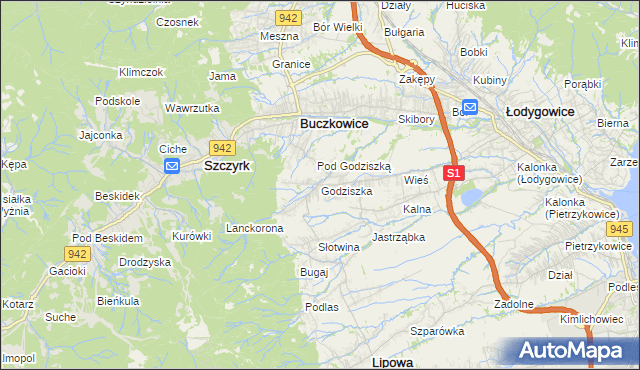 mapa Godziszka gmina Buczkowice, Godziszka gmina Buczkowice na mapie Targeo