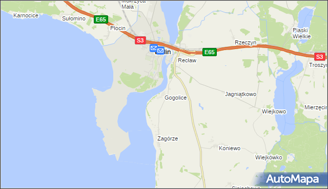mapa Gogolice gmina Wolin, Gogolice gmina Wolin na mapie Targeo