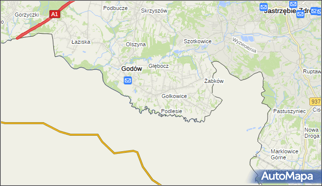 mapa Gołkowice gmina Godów, Gołkowice gmina Godów na mapie Targeo