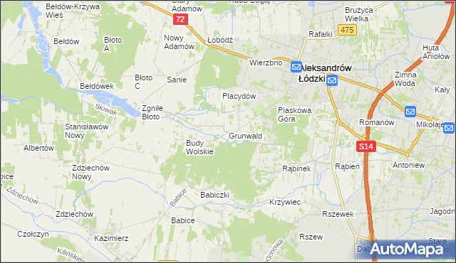 mapa Grunwald gmina Aleksandrów Łódzki, Grunwald gmina Aleksandrów Łódzki na mapie Targeo