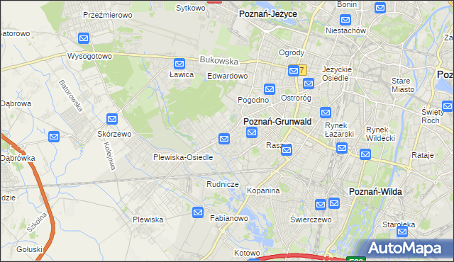 mapa Grunwald gmina Poznań, Grunwald gmina Poznań na mapie Targeo