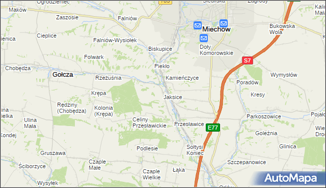 mapa Jaksice gmina Miechów, Jaksice gmina Miechów na mapie Targeo