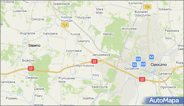 mapa Januszewice gmina Opoczno, Januszewice gmina Opoczno na mapie Targeo
