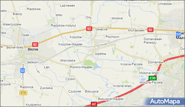 mapa Józefów gmina Ożarów Mazowiecki, Józefów gmina Ożarów Mazowiecki na mapie Targeo