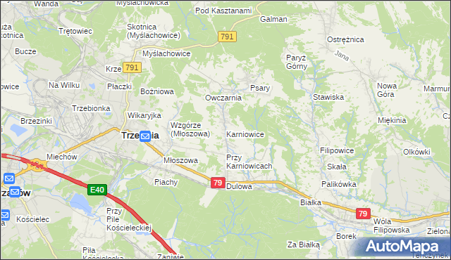 mapa Karniowice gmina Trzebinia, Karniowice gmina Trzebinia na mapie Targeo