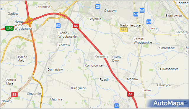 mapa Karwiany, Karwiany na mapie Targeo