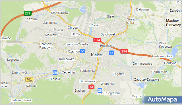 mapa Kielc, Kielce na mapie Targeo