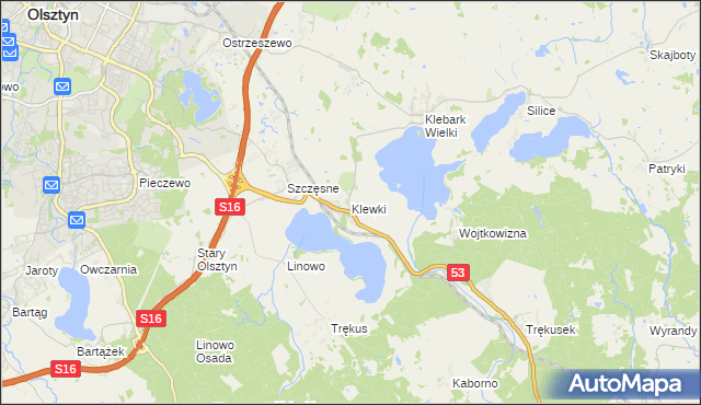 mapa Klewki gmina Purda, Klewki gmina Purda na mapie Targeo