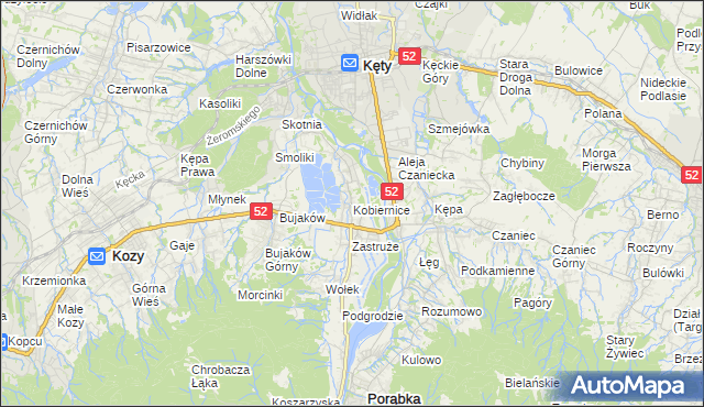 mapa Kobiernice, Kobiernice na mapie Targeo