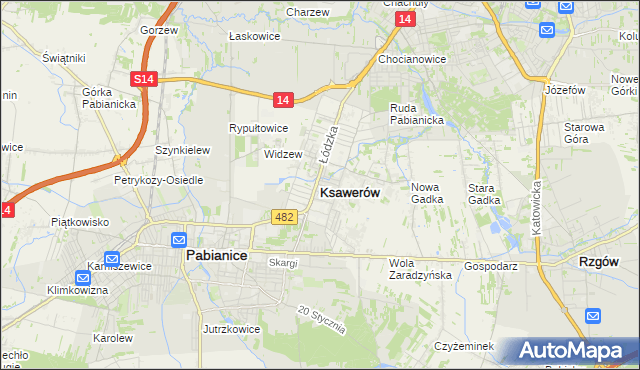 mapa Ksawerów powiat pabianicki, Ksawerów powiat pabianicki na mapie Targeo
