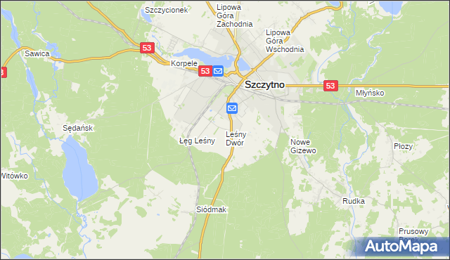 mapa Leśny Dwór gmina Szczytno, Leśny Dwór gmina Szczytno na mapie Targeo