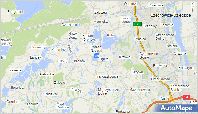 mapa Ligota gmina Czechowice-Dziedzice, Ligota gmina Czechowice-Dziedzice na mapie Targeo