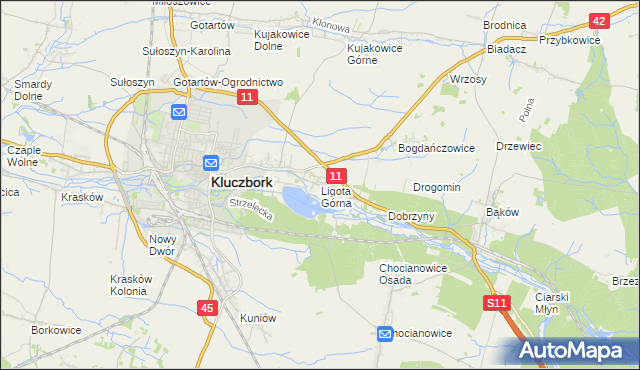 mapa Ligota Górna gmina Kluczbork, Ligota Górna gmina Kluczbork na mapie Targeo